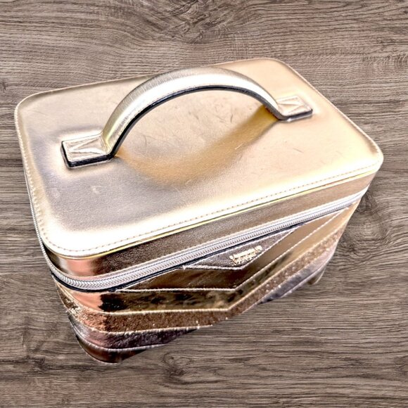 VICTORIA'S SECRET Vanity Train Case Cosmetic Make Up Gold Metallic Glitter - Picture 8 of 12